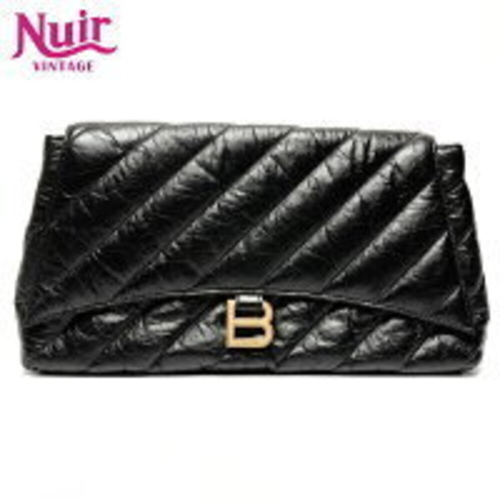 Balenciaga Leather Crushed Clutch Bag Black - Picture 1 of 11